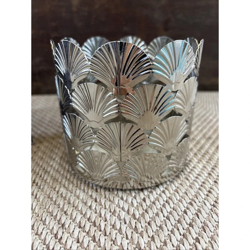 PARTYLITE SEASHELLS METAL JAR CANDLE HOLDER  HOME DECOR